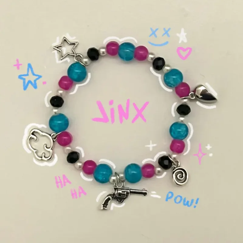 Jinx and Vi matching beaded bracelets, bff, cute, sister, gift idea, jewelry, y2k, charms aesthetic