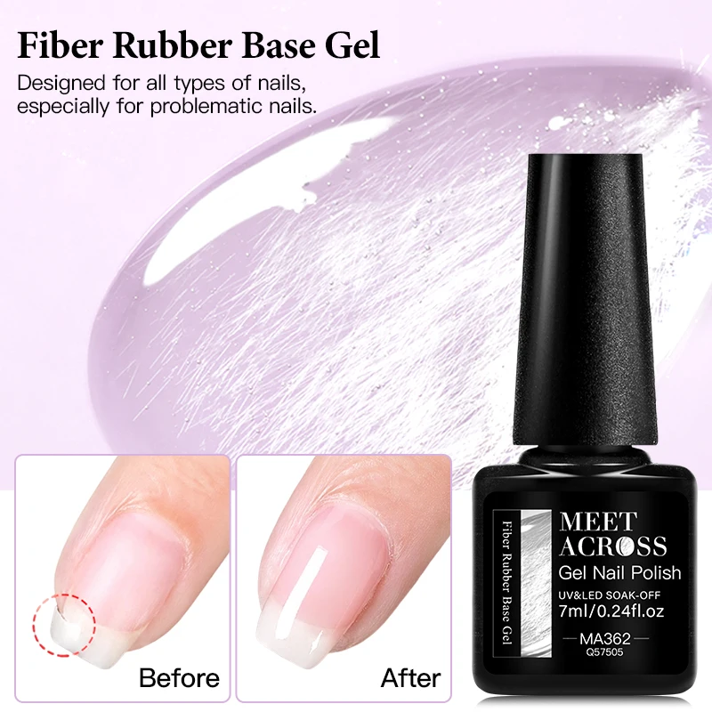 MEET ACROSS 7ML Fiber Rubber Base Gel for Broken Nail Repaired Fiberglass Semi Permanent  Nail Art Varnish Nail Design