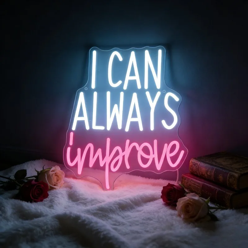 I Can Always Improve Neon Sign LED Light Decor for Bedroom Living Room Office  USB Rechargeable Wall Art Night Light Gift