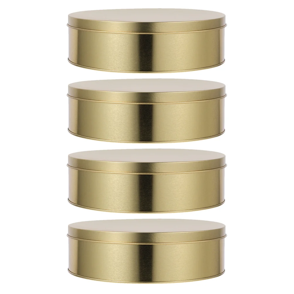 

4Pcs Round Christmas Cookie Tins Golden Metal Storage Box Holiday Biscuit Candy Containers for Cookies Snacks Nougat Egg Rolls