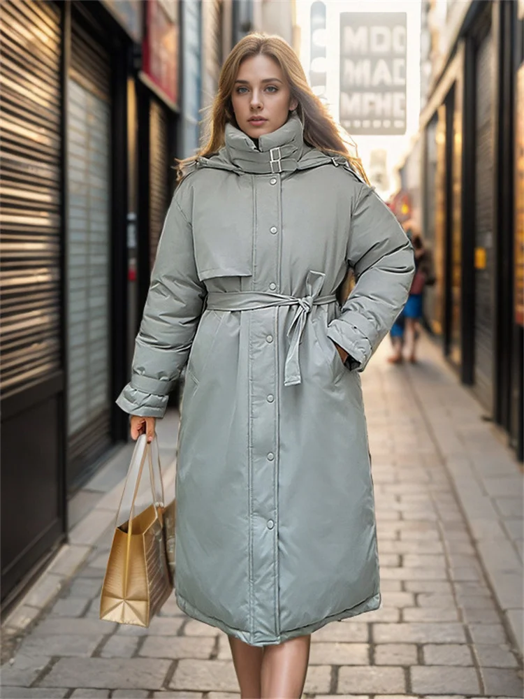 

Women's Parker Padded Clothing Midi Length 2024 Winter New Hooded Loose Minimalist Tooling A Plush Coat Jacket