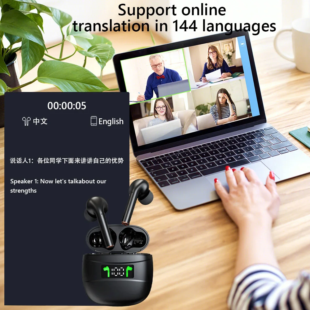 Wireless BT Translation Earbuds Real Time Language Translator Earbuds Translation Headphones for Travel Business Learning
