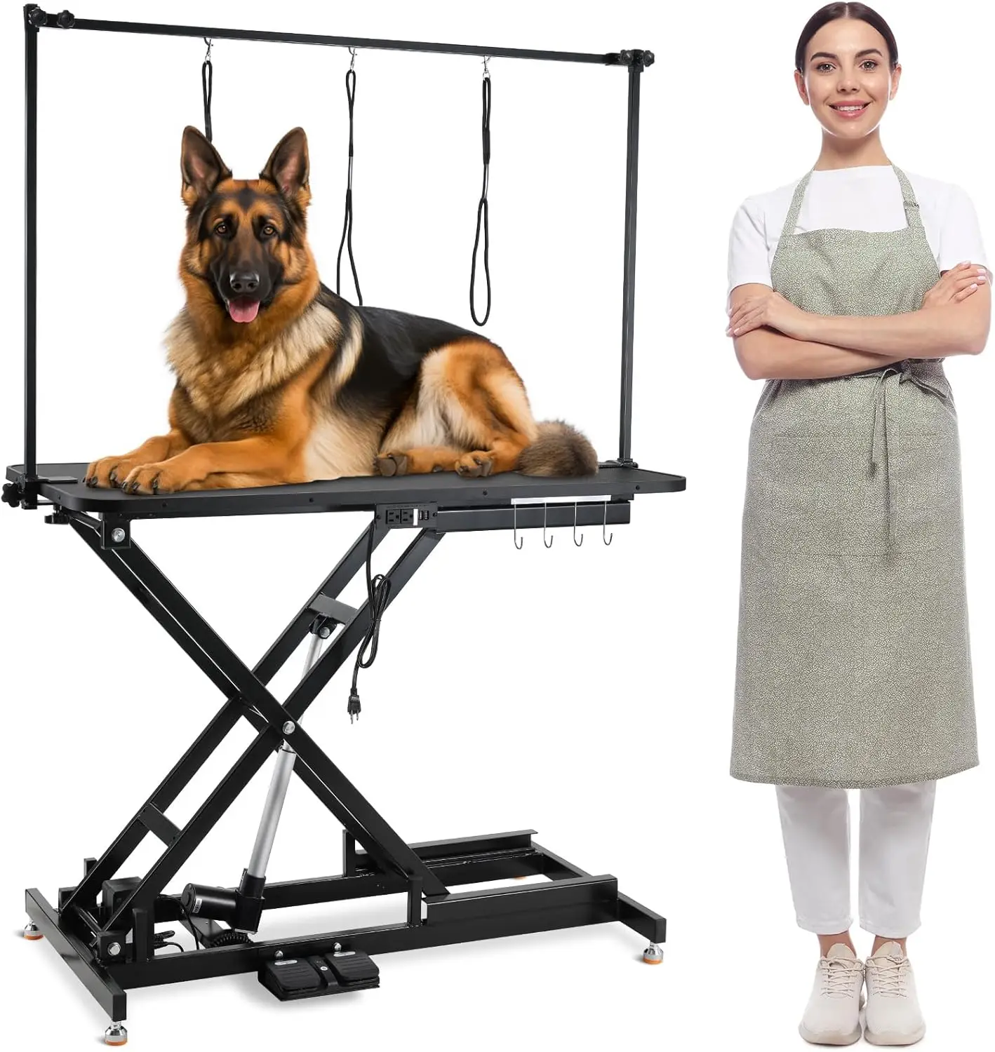 50'' Electric Dog Grooming Table, Professional Heavy Duty Pet Hydraulic Grooming Table w/Overhead Arm, 3 Noose & Multi-hole