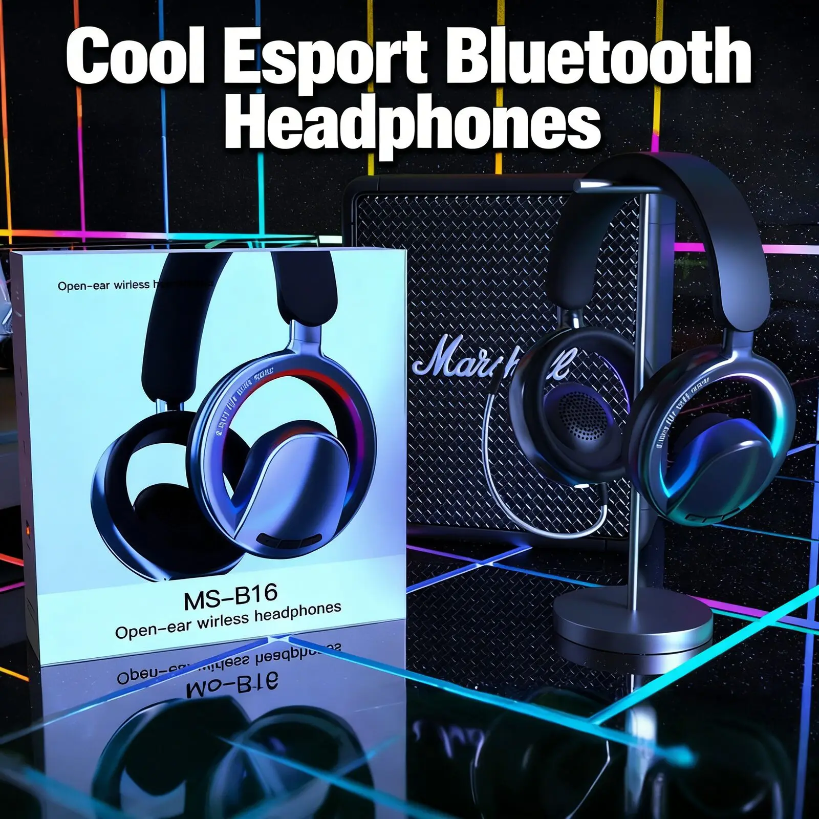 

Esport Wireless Bluetooth Headphone Openwork Design RGB Light Detachable Mic Low Latency Long Battery Life Earset For Game Music