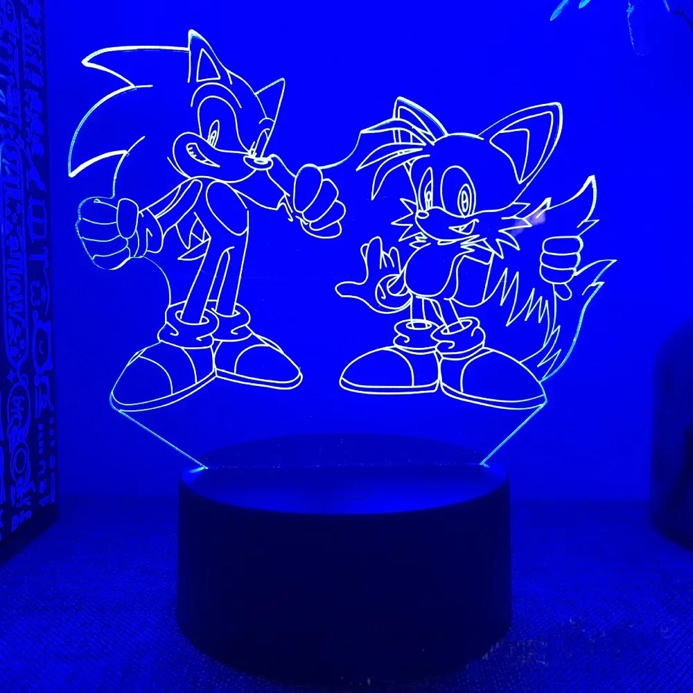 Sonic 3D Anime Night Lamp LED Illusion Lamp 7 Colors / 16 Colors Decorative Table Lamps Creative Birthday Christmas Gift