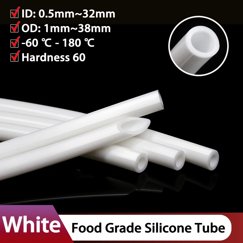 1m - 10m Food Grade White Silicone Tube ID 0.5 1 2 3 4 5 6 7 8 9 10 12 14 16 18 20 25 32mm Flexible Drink Water Pipe Rubber Hose