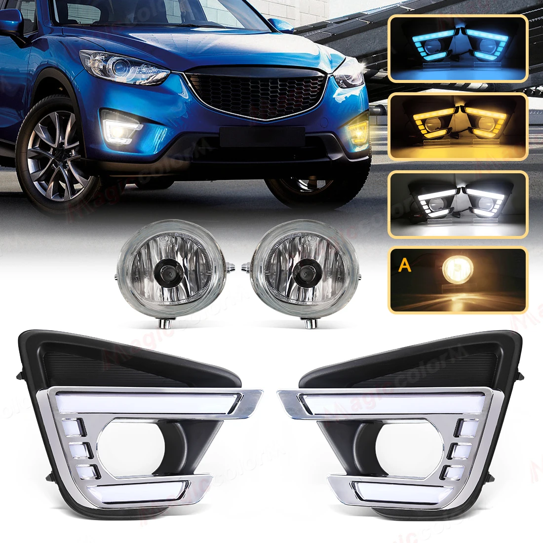 Car Daytime Running Light For Mazda CX5 CX-5 2012 2013 2014 2015 2016 3-color LED DRL Turn Signal Front Bumper Fog Lamp 12V