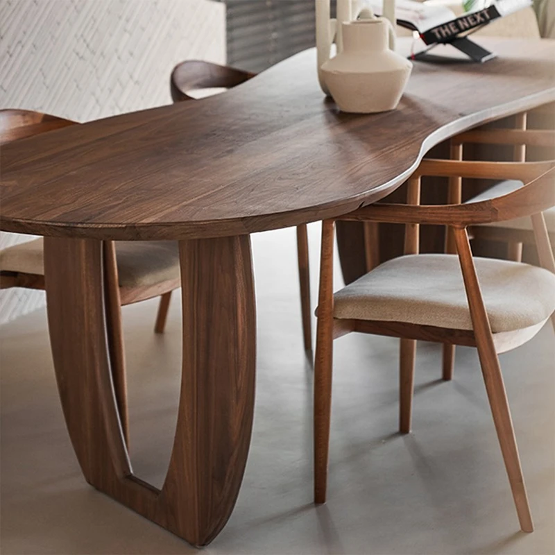 Nordic black walnut wood dining table irregular solid wood oval dining table negotiation conference table