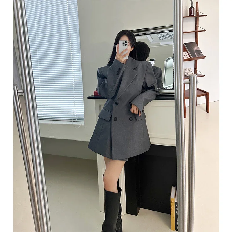 Elegant Black Blazer Women Fashion Double Breasted Suit Jackets Female Korean Long Sleeve Coats Office Slim Commuter Outerwear