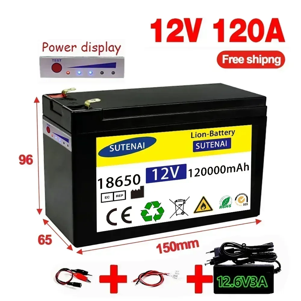 NEW Sprayers 12V 120Ah  Built-In High Current 30A BMS 18650 Lithium Battery Pack For Electric Vehicle Batterie 12.6V Charger