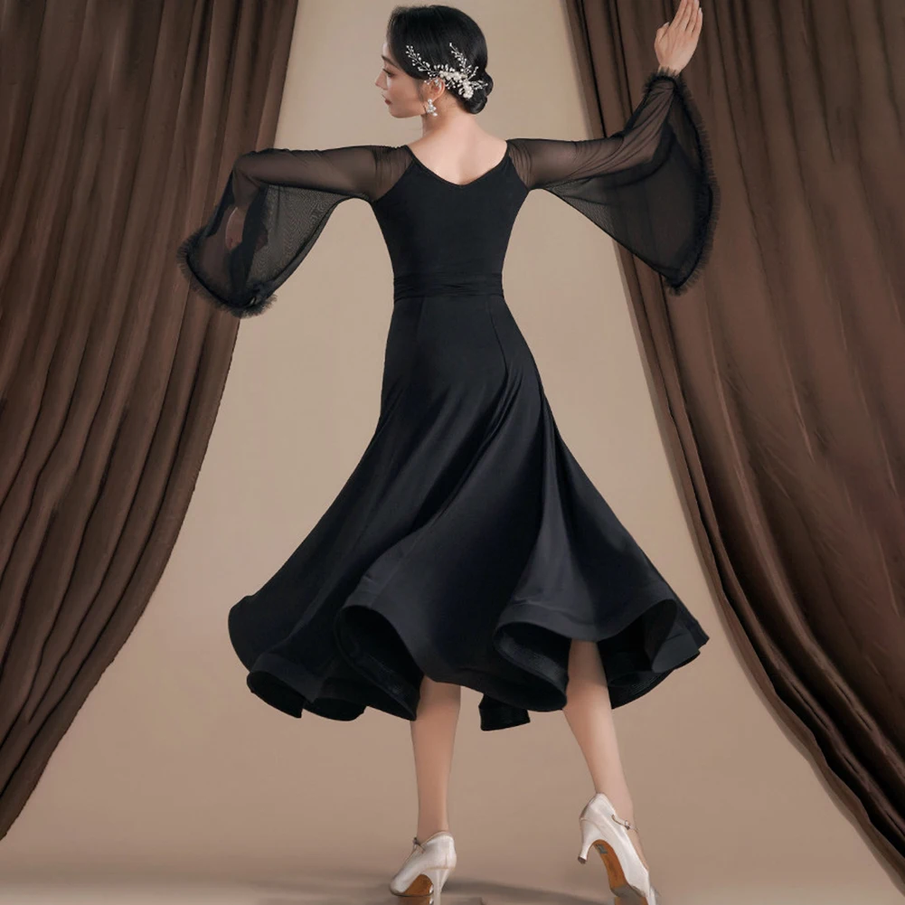 Elegant Waltz Women's Dance Wear Three-Dimensional Flower Ballroom Dance Training Wear Long Sleeve Pink Black Fashion New Dress view 6