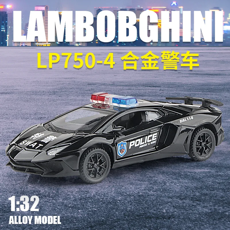 

1: 32 Lamborghini LP750 sports police car 2 door opening force alloy sound and light force simulation car model