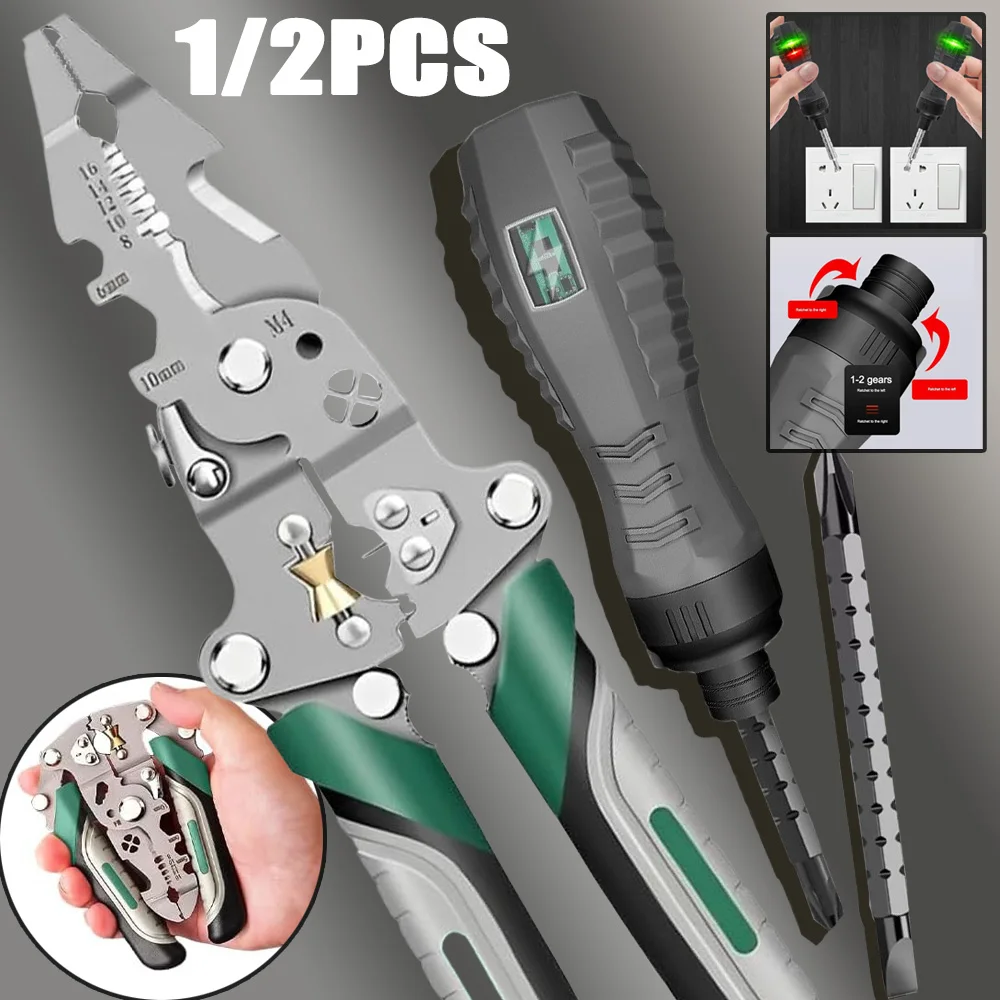 

1/2pcs Professional Electricians Tester Pen Cable Stripping Multifunctional Foldable Wire Stripper Wireman Maintenance Tool