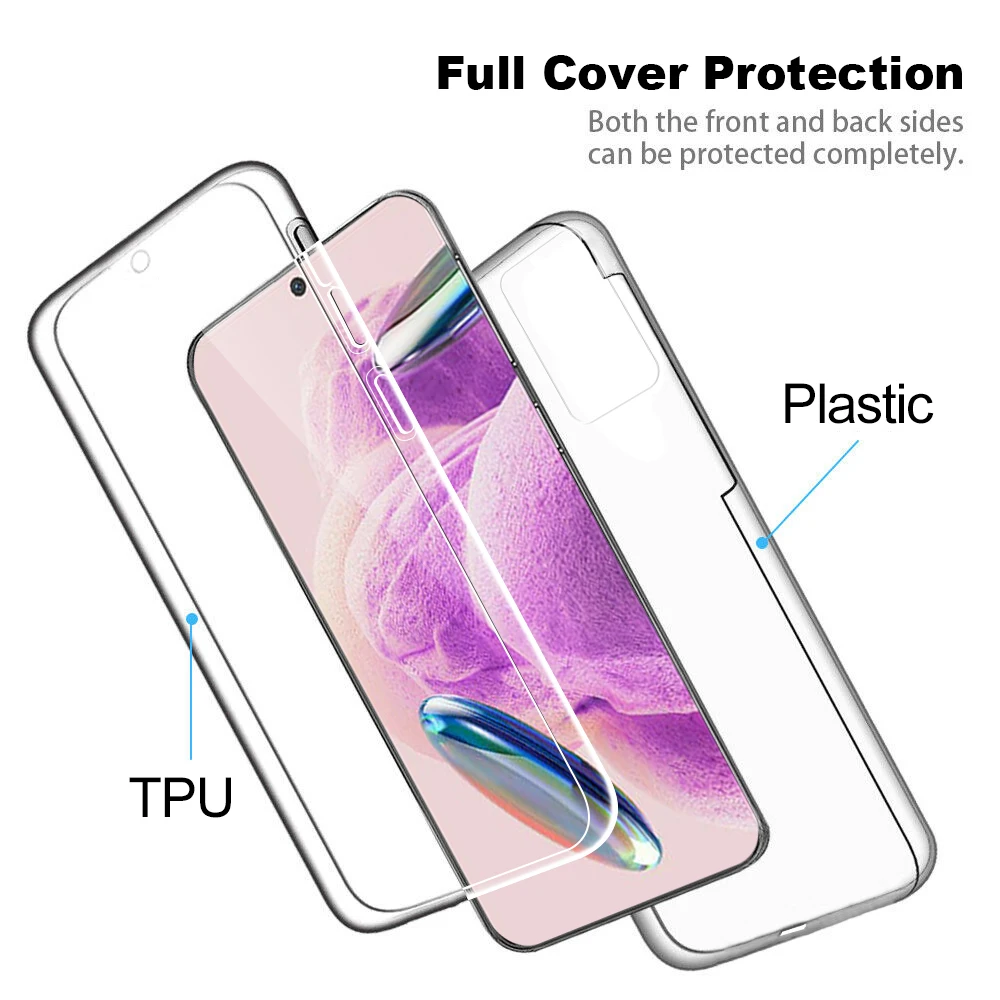 360° Full Body Double Case for Xiaomi Redmi Note 12S Transparent soft TPU Silicon Cover Redmy Note 12 S Note12s Protection Shell