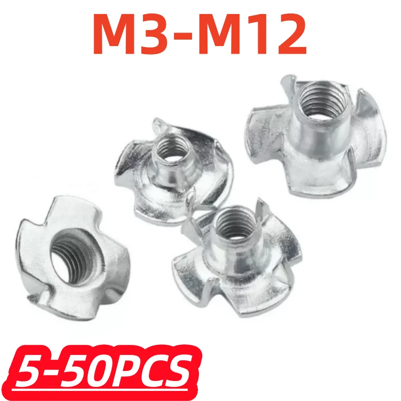 M3 m4 m5 m6 m8 M10 M12 Speaker T-nut Zinc Plated Four Claws Nut Blind Pronged Insert Tee Nut Inserts Support Customize