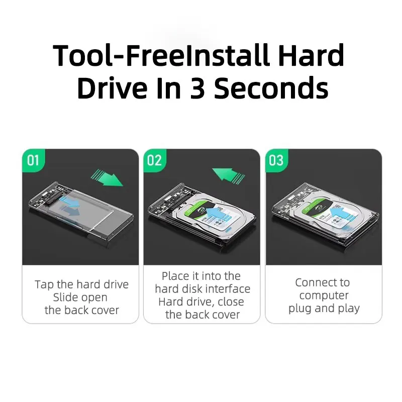 Coolcirc Capa de disco rígido portátil transparente para leitor externo SATA HDD/SSD USB 3.0 de 2,5 polegadas para desktops e laptops