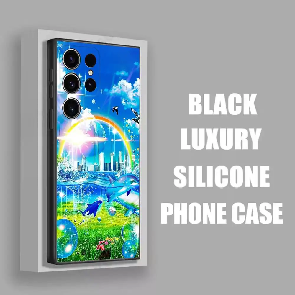 F-Frutiger Aero Fish Cat funda de teléfono para Samsung S25,S24,S20,S22,S23,S30,S21,5G,Fe,Lite,Ultra,Plus carcasa negra