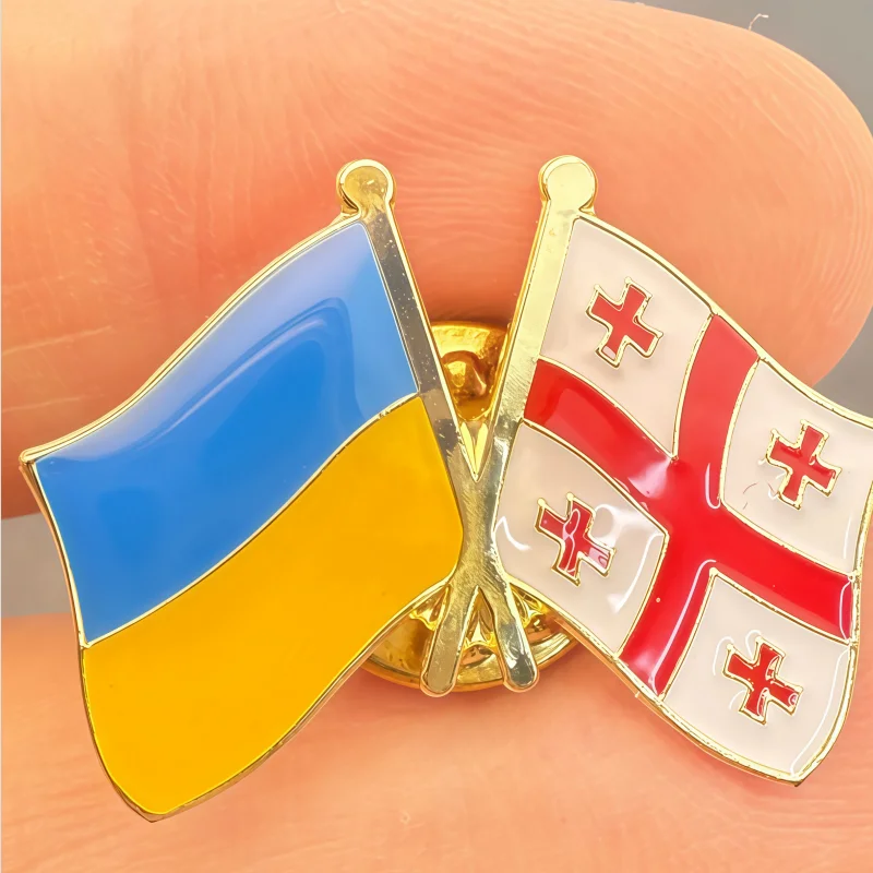 Ukraine & Georgia Flag Metal Soft Enamel Lapel Badge Pins Brooches