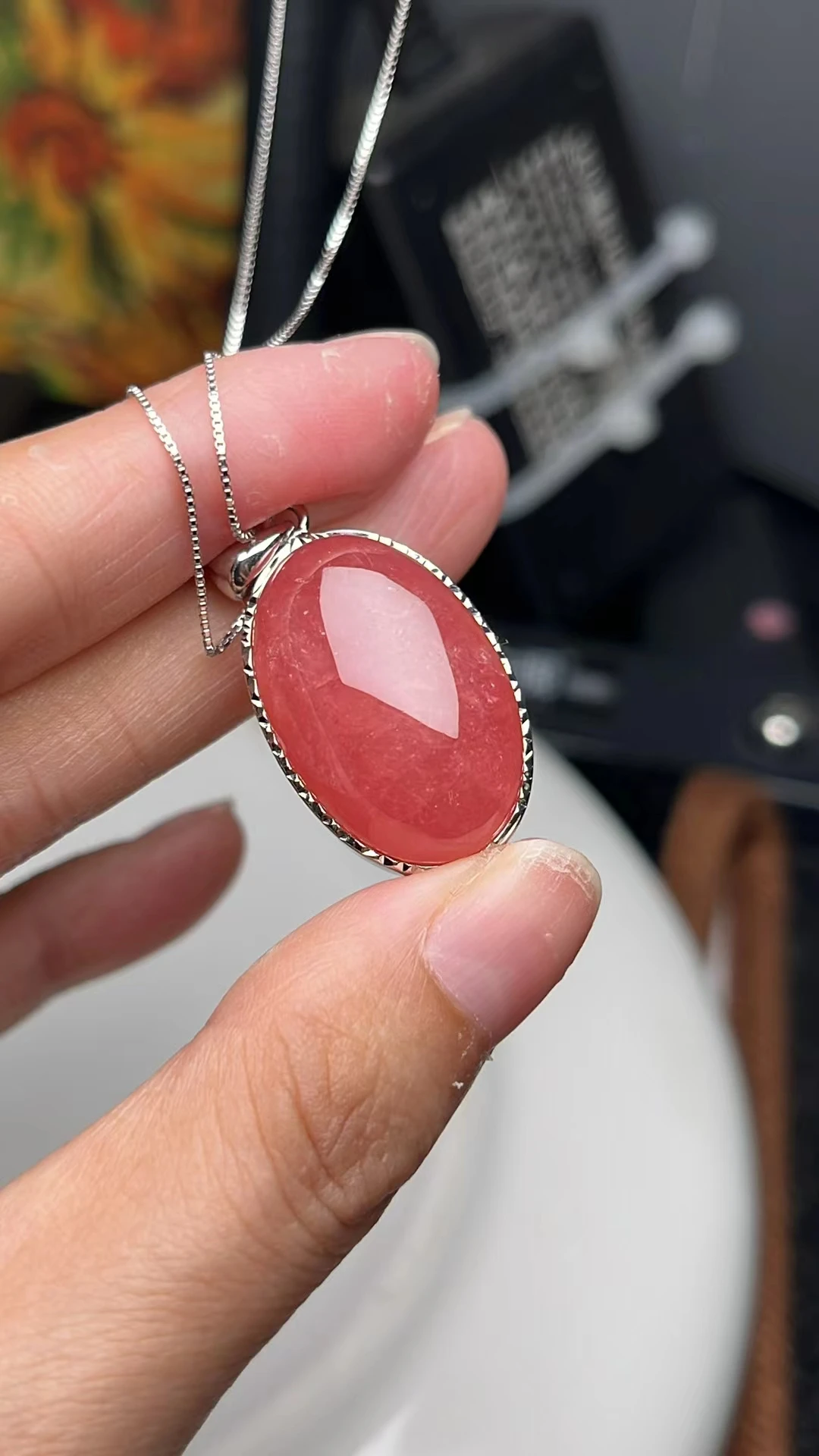 Natural Red Rhodochrosite Bead Pendant Necklace Oval Jewewlry 30mm From Argentina Love Best Gift Women Men AAAAA