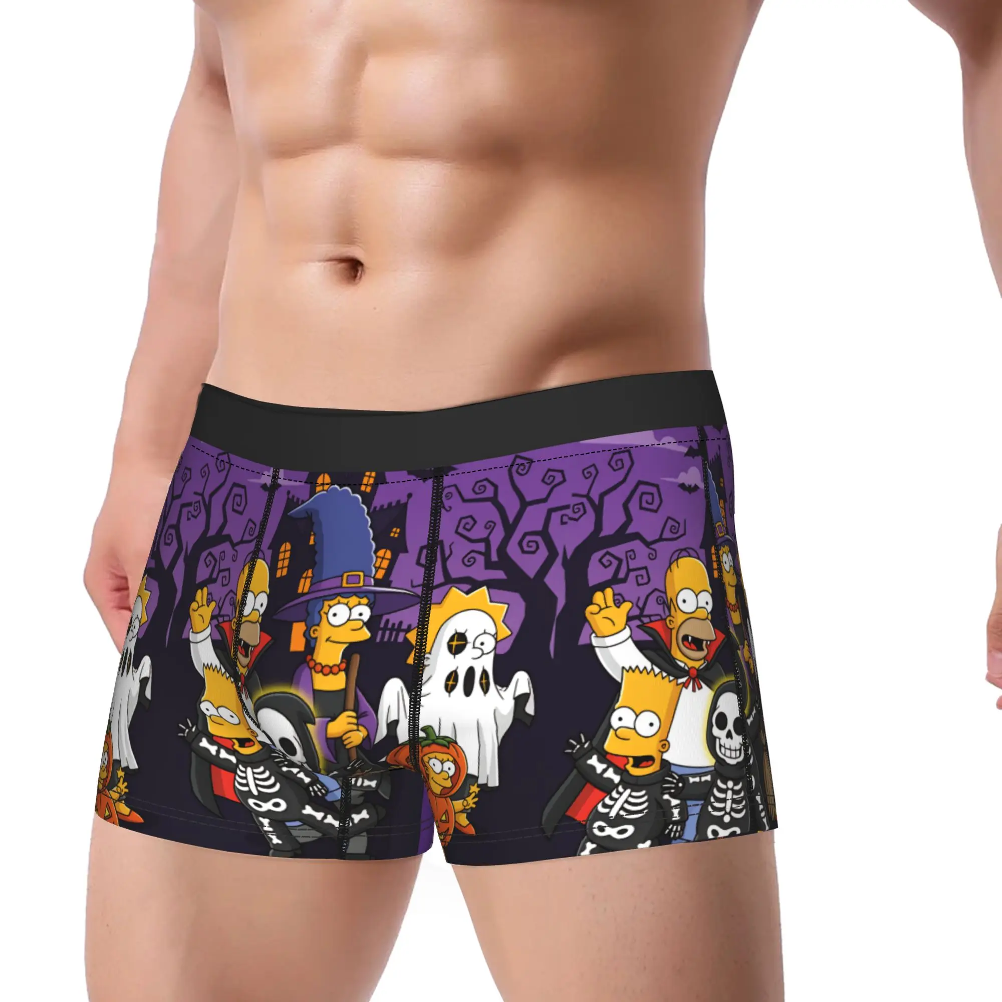 Funny S-Simpsons Happy Halloween Skeleton Bart Underwear Breathable Panties Print Shorts Briefs For Men 3D Pouch Oversize Trunk