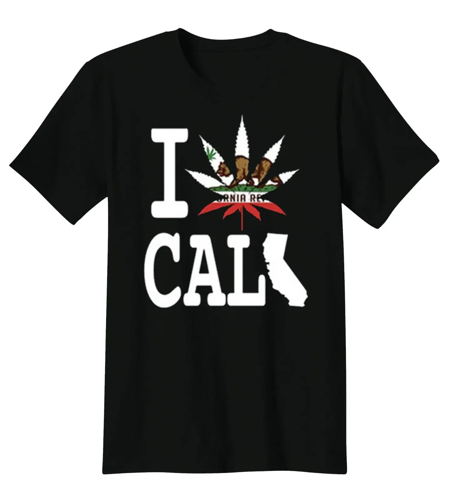 I Love Cali Heart Pot Leaf Weed Funny California Republic Bear Flag T Shirt 100% Cotton Short Sleeve O-Neck Casual Mens T-shirt