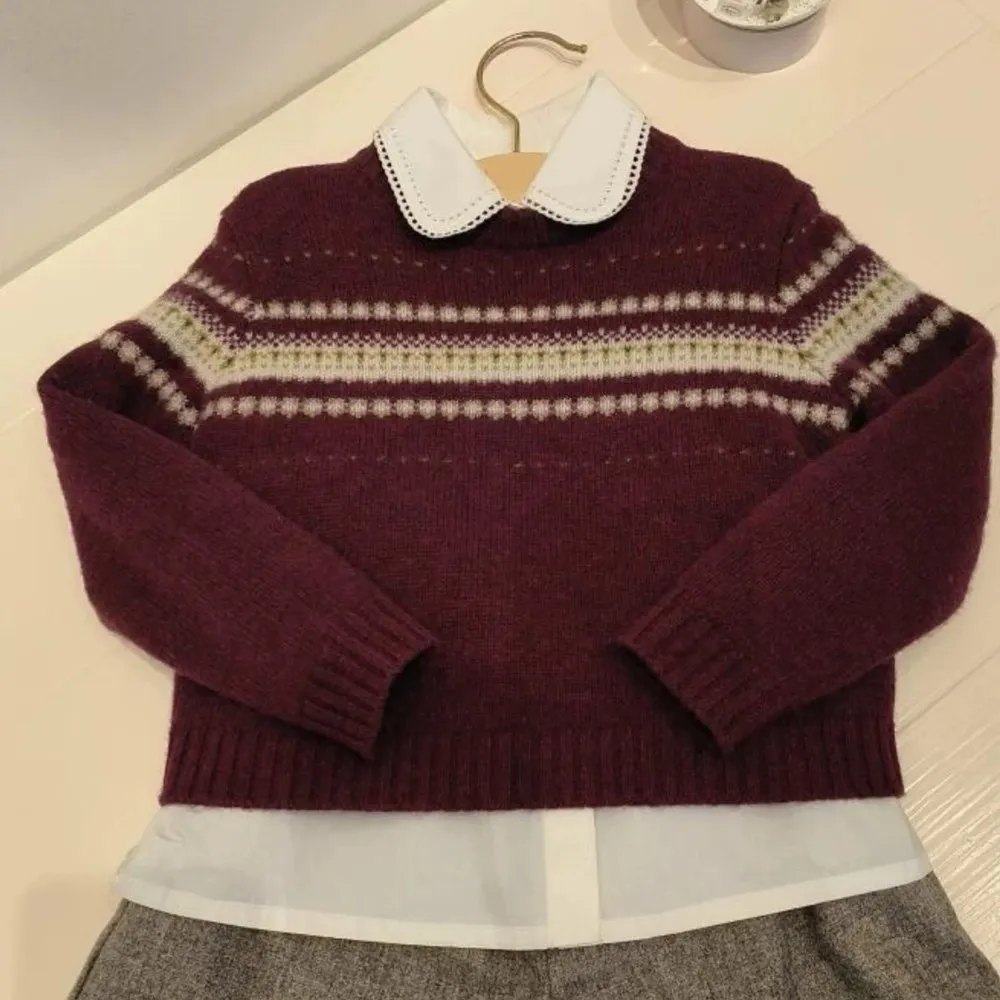 

Детские свитера, детская одежда для девочек, вязаный пуловер для девочек, винно-красный вязаный свитер во французском стиле