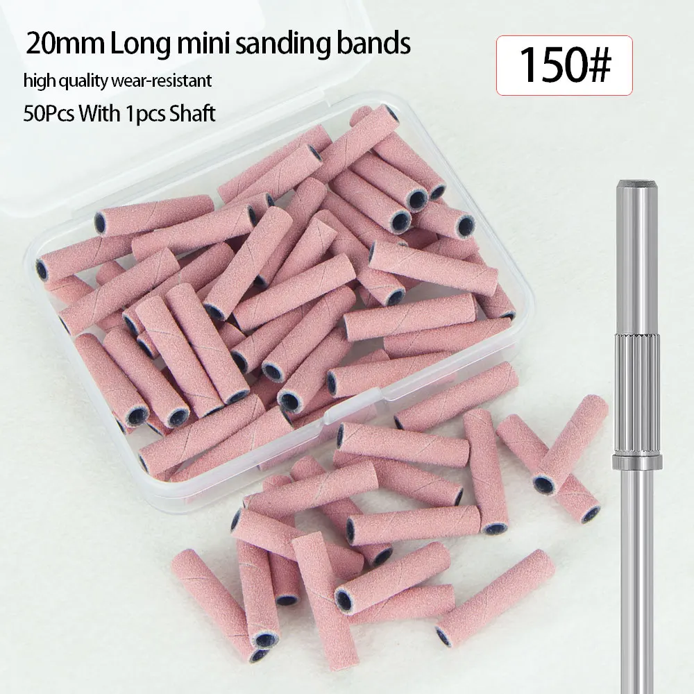 50 Stück 20 mm lange Mini-Schleifbänder mit 1 Stück Metallschaft-Nagelbohrer-Set zum Entfernen von abgestorbener Haut, Acrylnägeln und Gel. – Detail 2