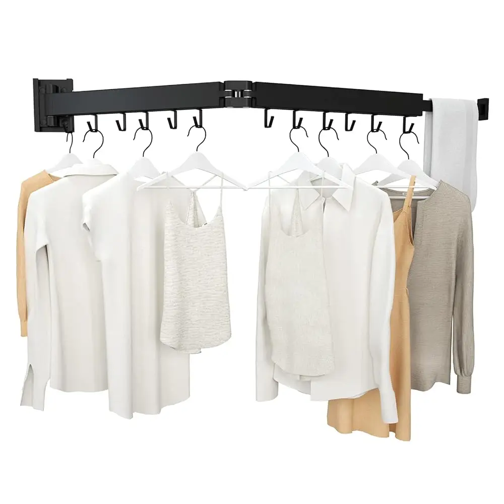 

Free ShippingWall Mount Clothes Drying Rack, 2-Fold Foldable & Sturdy Laundry Drying Rack Wall Mounted, [No Drilling] Space Save