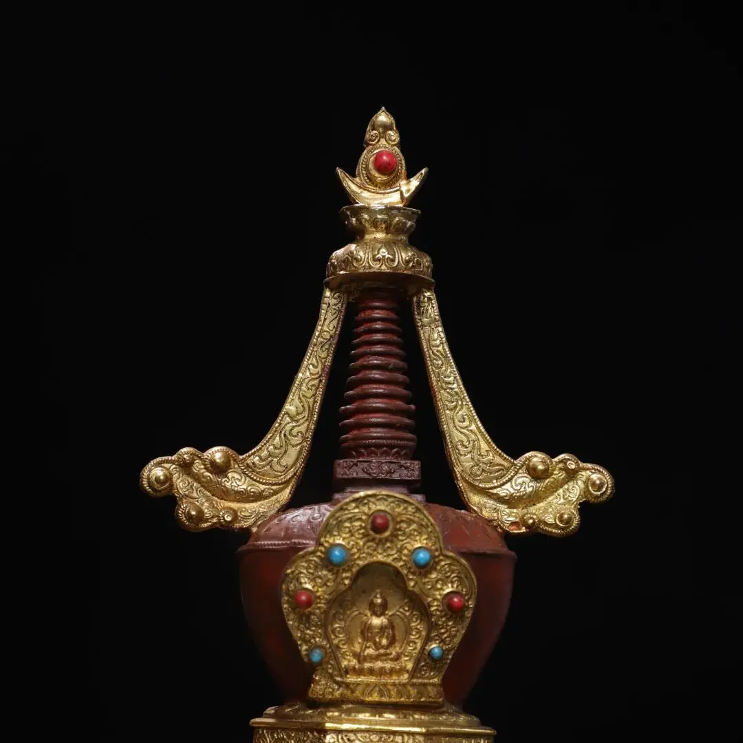 Pure Brass Full Gold Gilded Relic Stupa Large Size Tibetan Buddhist Pagoda Home Temple Decor