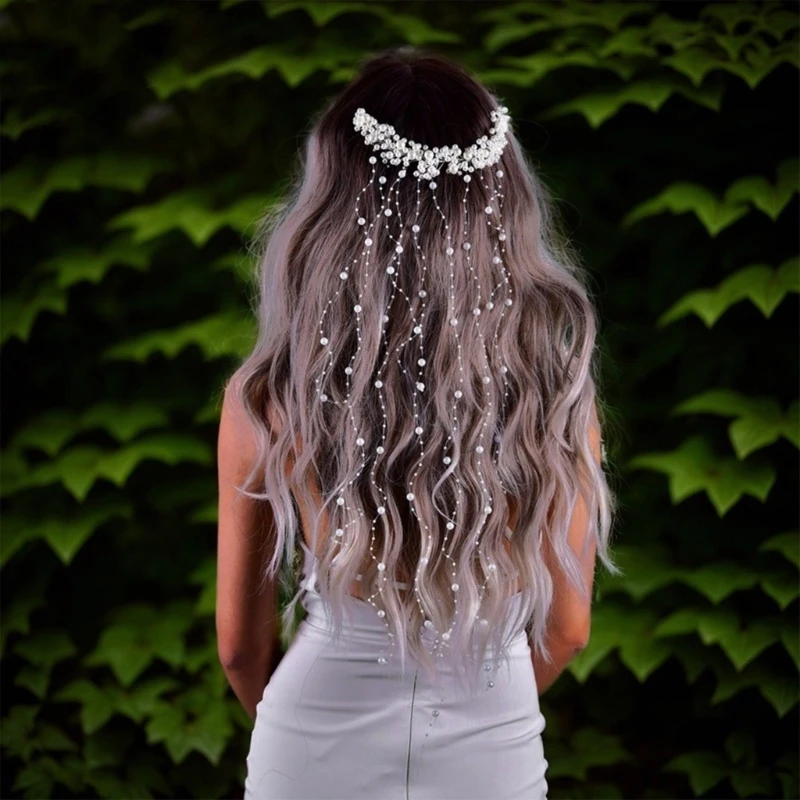 

Elegant Bride Pearl Hair Comb Tassels Beads Wedding Hair Accessories Women Jewelry Hair Vine Long Headband Hair Bands