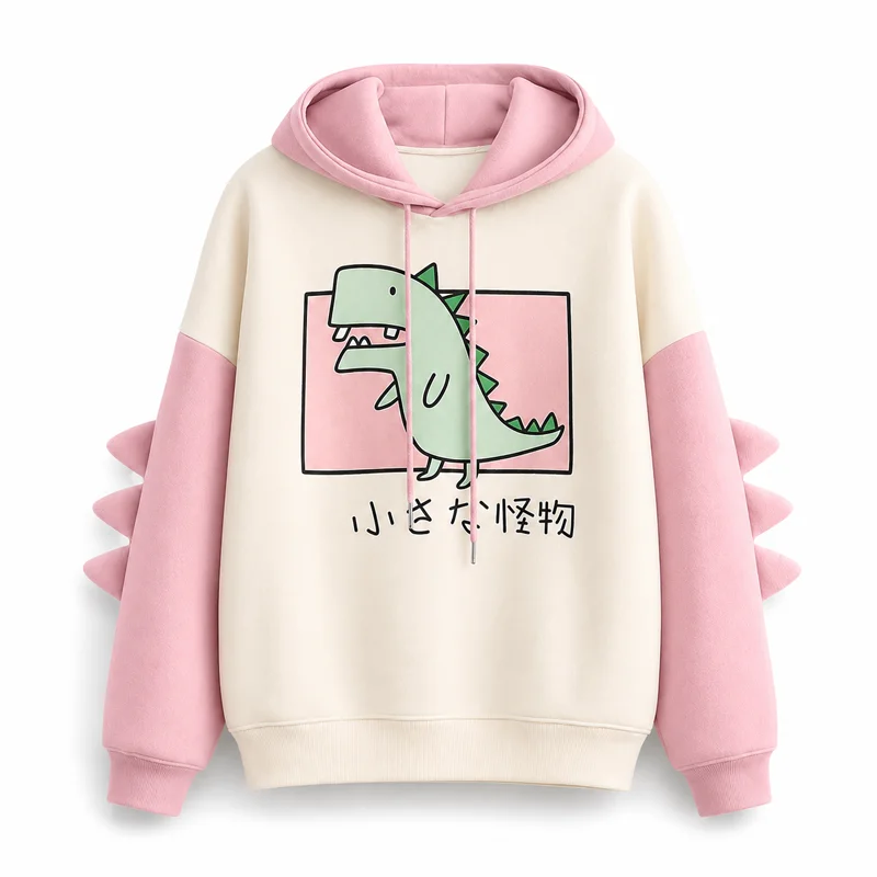 Niedlicher Dinosaurier-Hoodie mit Cartoon-Grafik, Pullover-Sweatshirt, Langarm, Oversized, Casual Y2K Streetwear Kapuzenpullover – Detail 2