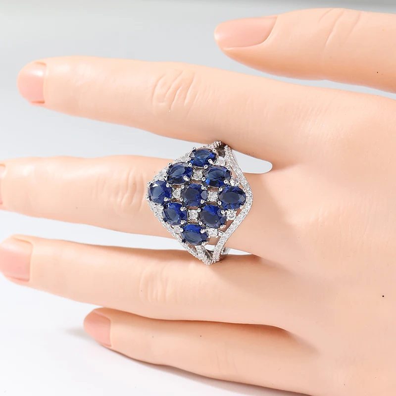 Fashion Charm Shiny Geometry Blue Synthetic Zirconia Ring for Women Elegant Temperament Banquet Celebration Jewelry Accessories