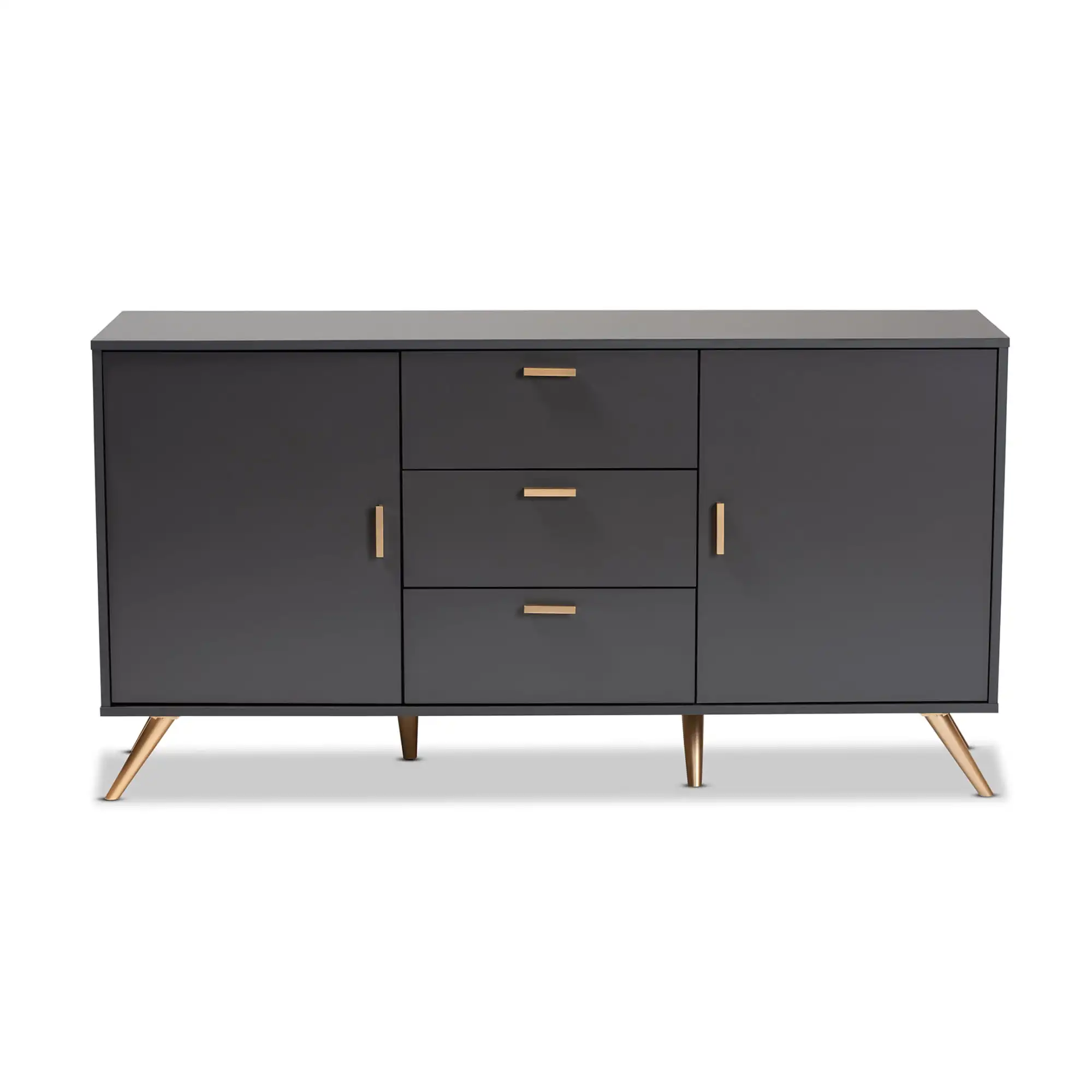 Modern and Contemporary Dark Grey and Gold Finished Wood 2-Door Sideboard Buffet