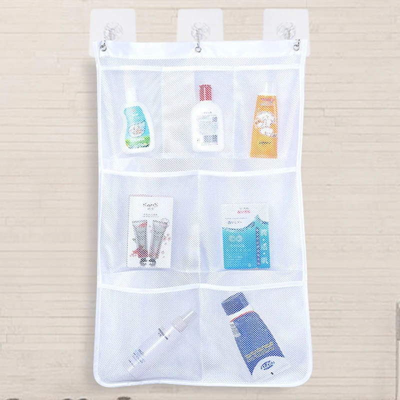 Mesh Shower Organizer Hanging Shower Curtain Liner Pockets Hanging Shower Organizer Bathroom Organizer with Shower Curtain Hooks