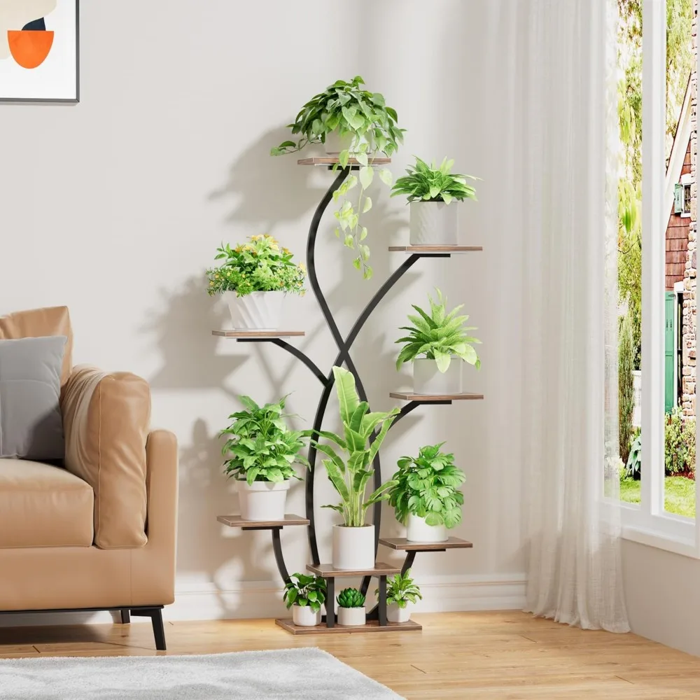 support pour plantes d'intérieur avec lumière de croissance, supports pour plantes d'intérieur de 55 pouces, étagère pour plantes d'intérieur à 7 niveaux, plante en forme de fleur