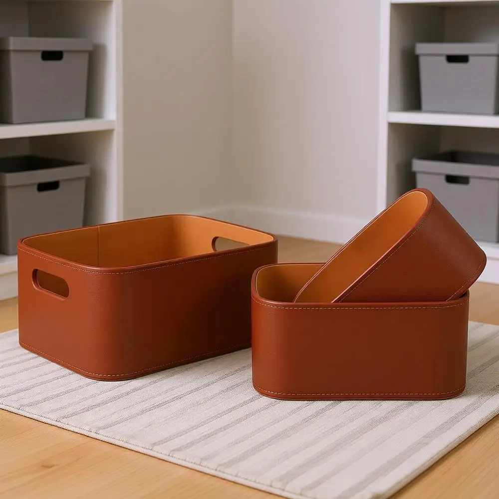 

Storage Baskets with Velvet Lining for Organizing, Storage, Gifts, Set of 3 Nesting Shelf Baskets Decorative Boxes for Home Orga