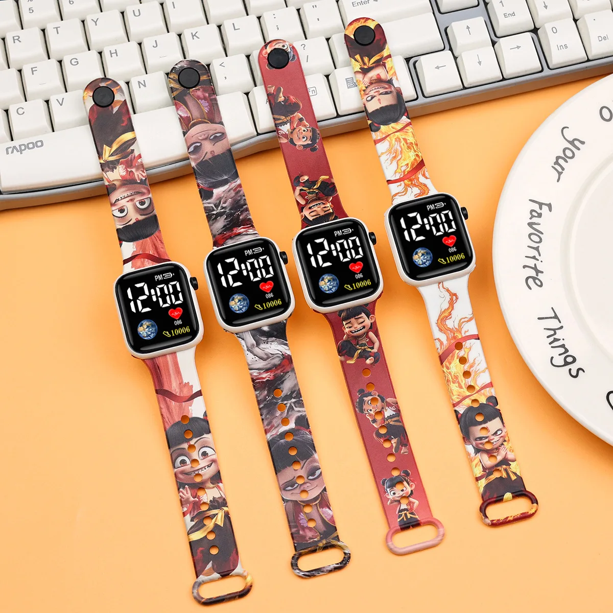 10pcs/lot Cute Cartoon Color Printed LED Electronic Student Watch Fashionable Square Button  Clock Girls Boys Student Gifts