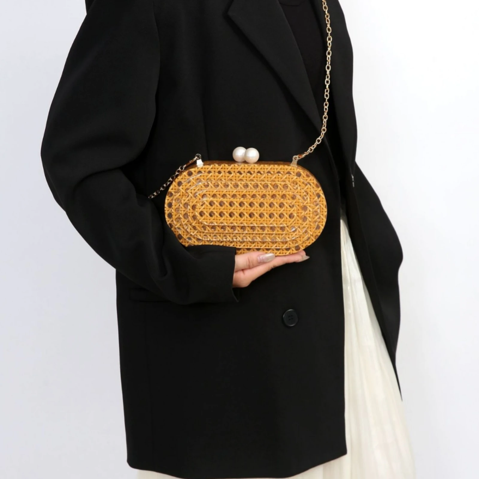 Bolso de mano con cierre de perlas, bolso compacto con cadena, bolso de noche, bolso elegante para llevar al hombro, ideal para invitadas a bodas.