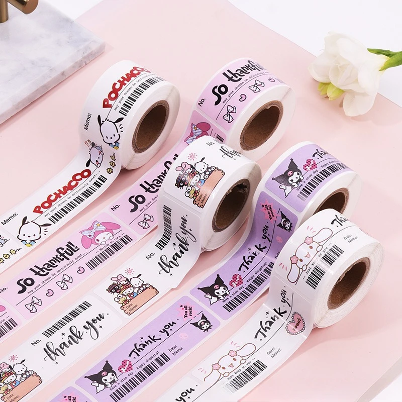 

120pcs Cute Sanrio Kuromi My Melody Stickers Roll Kawaii Cartoon Thank You Sealing Labels Sticker Anime Vinyl Decoration Decals