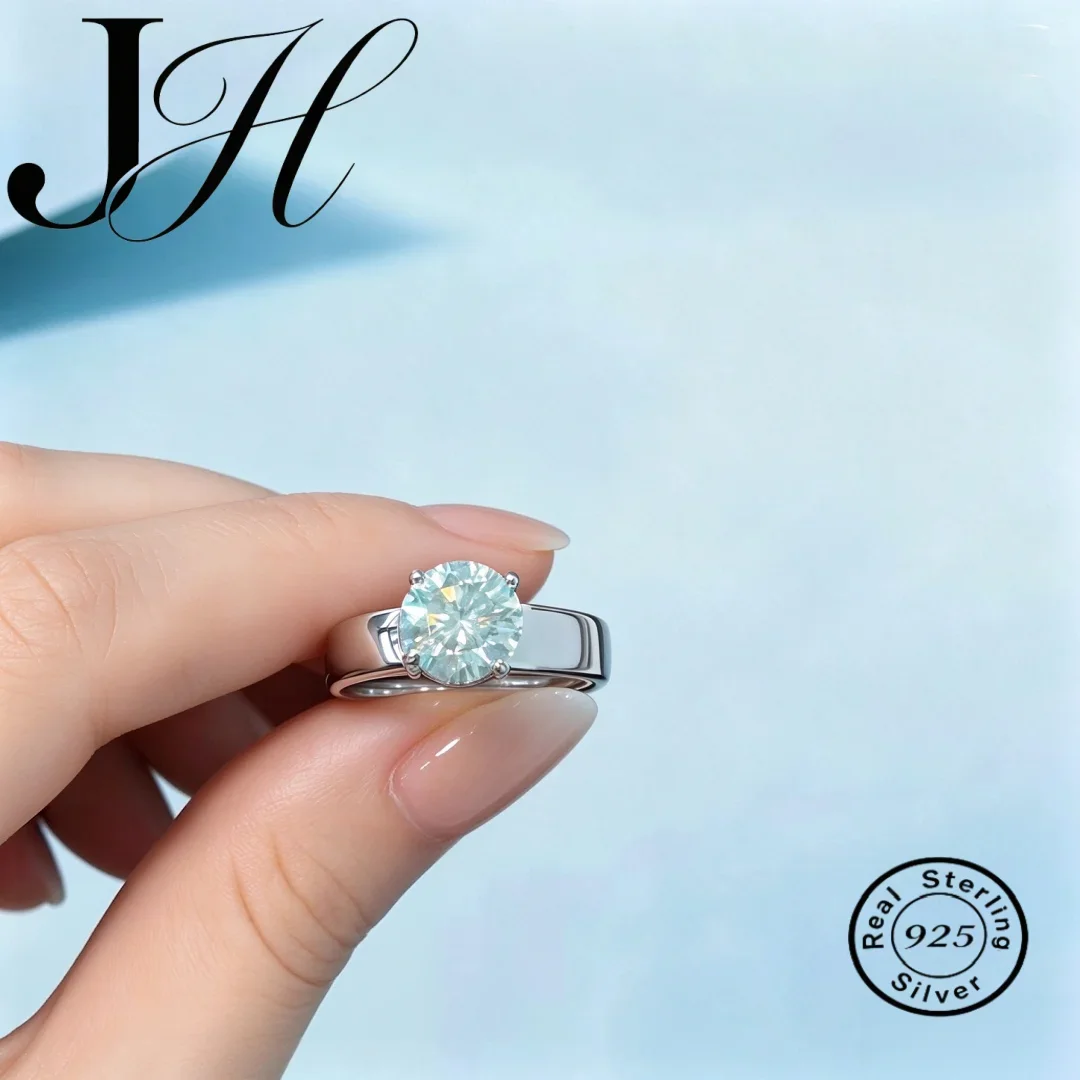 JOIAS HOME Top Quality 2CT Blue Color Moissanite Diamond Rings For Women 925 Sterling Silver Fine Jewelry Engagement Ring
