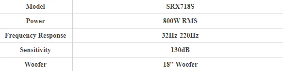 SRX718S Profissional 800W RMS 18" Polegadas Sistema PA de subwoofer de alta potência