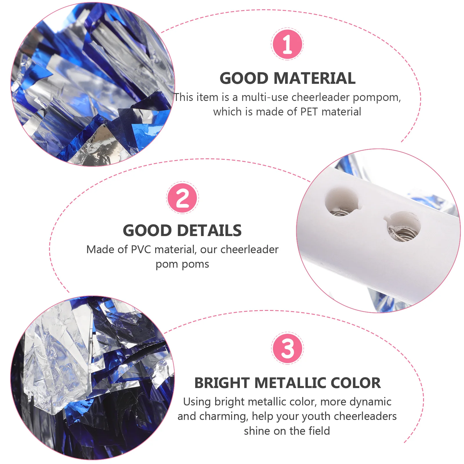 

2pcs Cheerleading Pompoms Hand Flower Metallic Foil Balls Reusable For Dance Team Sports Events Party Spirit Poms Cheer Props