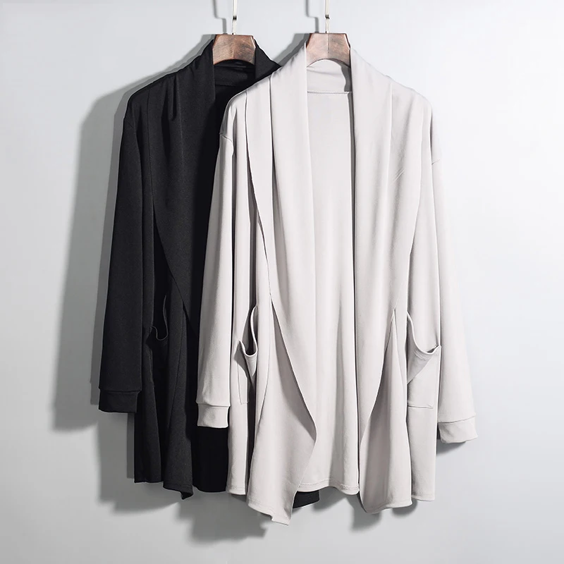 Fall Spring Men's Cardigan Jacket Thin Long Coat Korean Style Casual Fashionable Youth Popular Sun Protection Pure Color