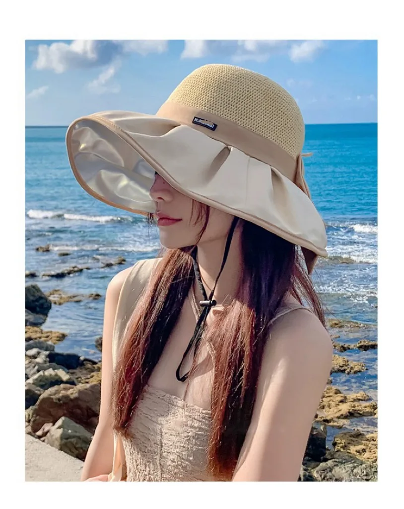 

Vinyl fisherman hat Women's summer sun shade UV sunscreen hat Large brim high touch bow sun hat