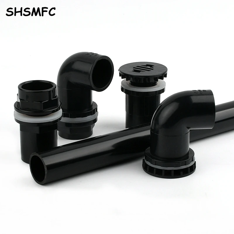 20~50mm Black PVC Pipe 90° Elbow Direct Connectors Thicken Aquarium Overflow Joints Garden Irrigation Inlet Outlet Drain Fitting