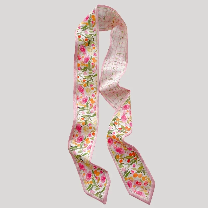 NEW Original Design Flowers Printing Satin Silk Long Scarf For Women Neckerchief Top Quality Bags Scarfs Hair Ribbons