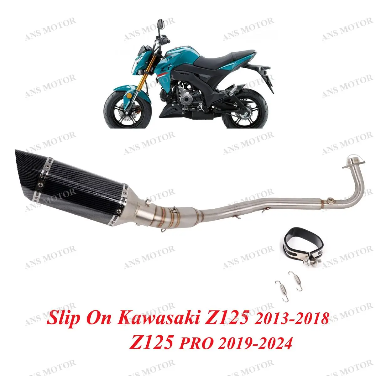 Full exhuast For Kawasaki Z125 13-18 /Z125 PRO 2019-2024 Motorcycle Exhaust Escape Full System Slip On Muffler Black