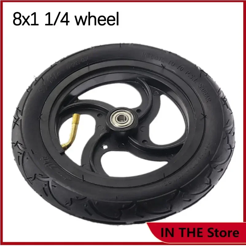8x1 1/4'' Pneumatic Scooter Wheel Tyre 32mm Width Inflated Tube with Aluminium Alloy Hub 8-inch Size Fits Kickscooter Scooter