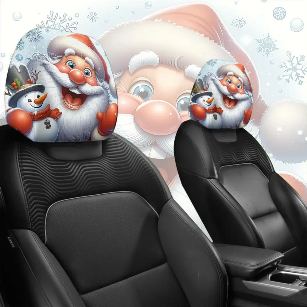 

Christmas holiday decoration Santa Claus and Snowman car headrest cover two-piece set, holiday gift for winter Christmas
