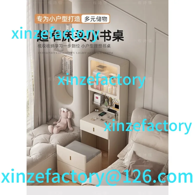 

Customizable Cream wind ultra-narrow bedside small desk bedroom bedside with bookshelf bookcase small apartment computer integra